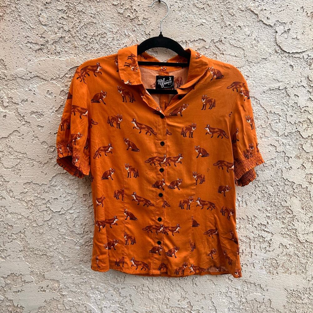 NWT Hell Bunny Vixey Fox Print Retro Rockabilly Blouse Size XL
